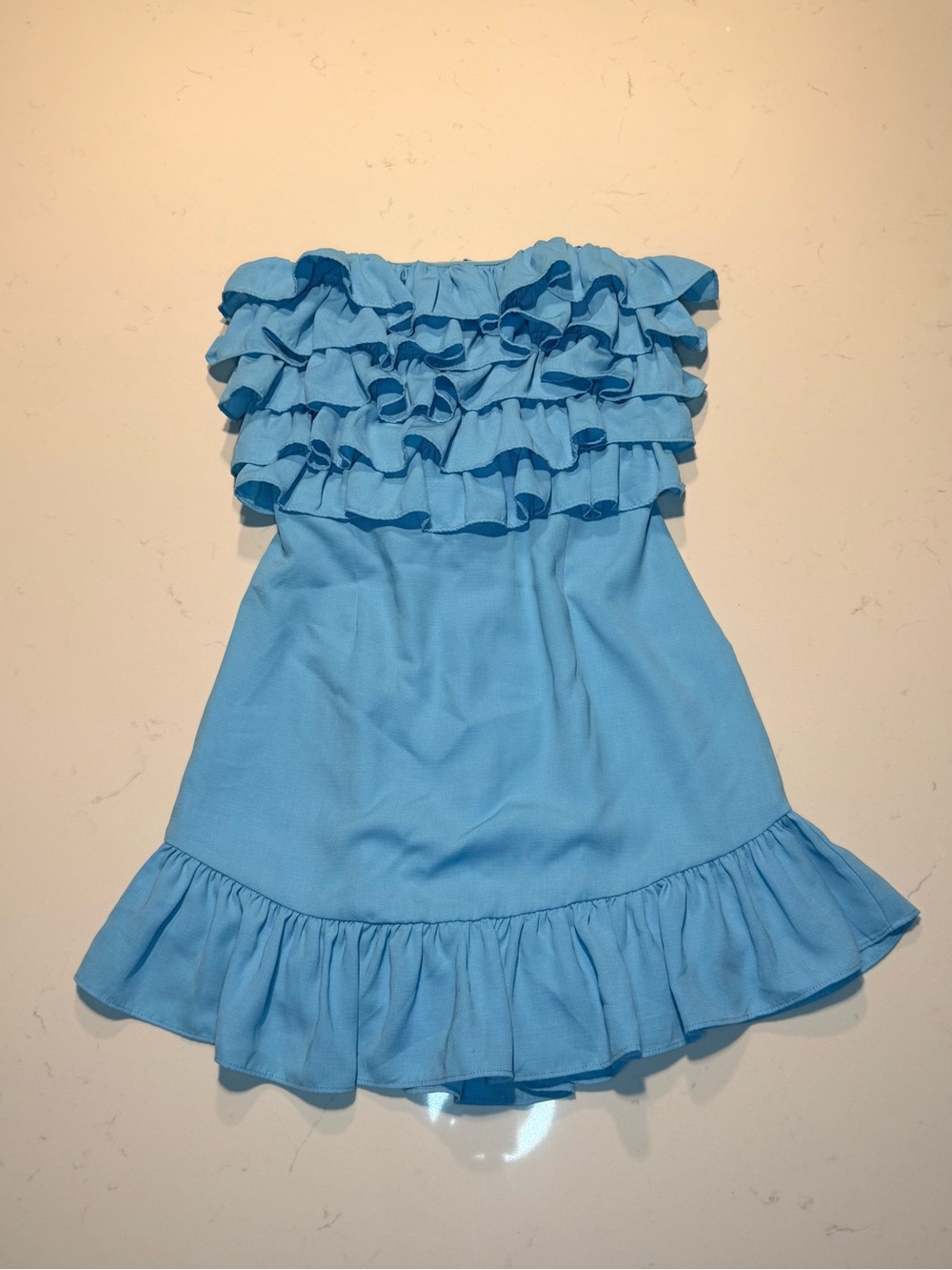 Y2K Light Blue Ruffle Strapless Top
